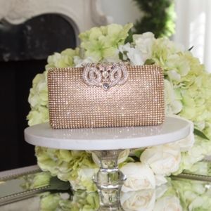 NEW! Luxury Gold Evening Bag Crystal Clutch Purse